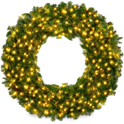 Best Choice Products Artificial Pre-lit Fir Christmas Wreath Decoration W/ Led Lights, Power Plug-in In Green