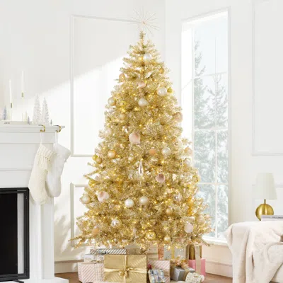 Best Choice Products Artificial Tinsel Christmas Tree - Champagne Gold In Gray