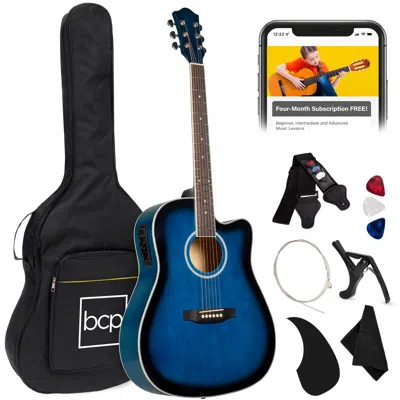 Best Choice Products Beginner Acoustic Electric Guitar Starter Set 41in W/ All Wood Cutaway Design, Case In Multi