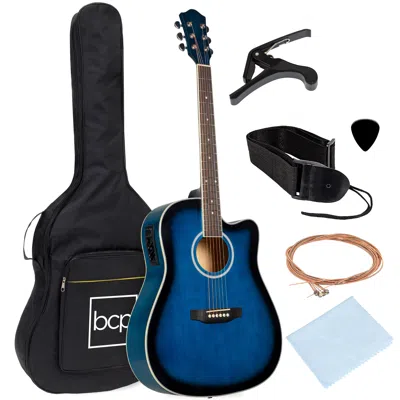 Best Choice Products Beginner Acoustic Electric Guitar Starter Set 41in W/ All Wood Cutaway Design, Case In Green