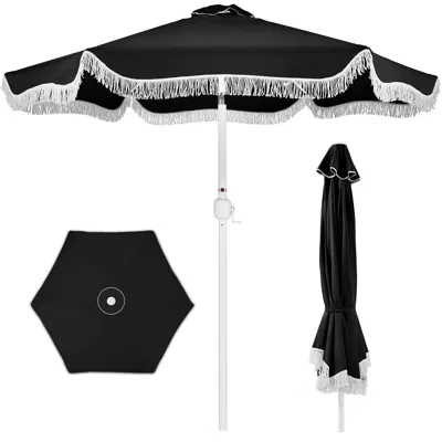Best Choice Products Best Choice 9ft Fringe Market Umbrella Boho Patio Sunshade W/ Tilt, Upf50+ - Black