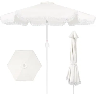 Best Choice Products Best Choice 9ft Fringe Market Umbrella Boho Patio Sunshade W/ Tilt, Upf50+- White