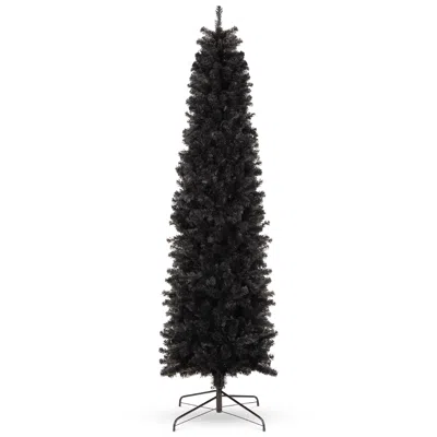Best Choice Products Black Artificial Holiday Christmas Pencil Tree W/ Metal Base In Green
