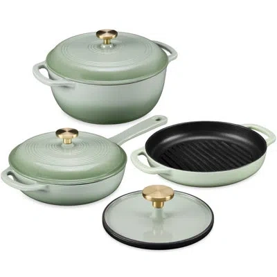 Best Choice Products Choice Products Non-stick Pot & Pan Cookware Set, Cast Iron Skillet, Grill Pan W/ Press, Dutch Oven In Green