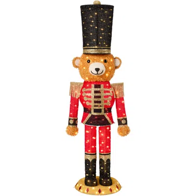 Best Choice Products Christmas Nutcracker Bear 5ft Pop Up Lighted Large Holiday Decoration W/150 Twinkling Led Lights For In Red