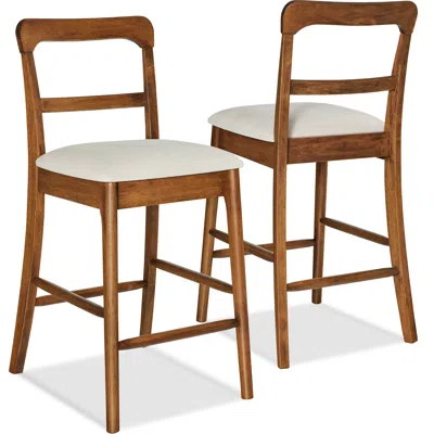 Best Choice Products Counter-height Farmhouse Stools, Solid Wood W/ Cushion & Backrest, Set Of 2