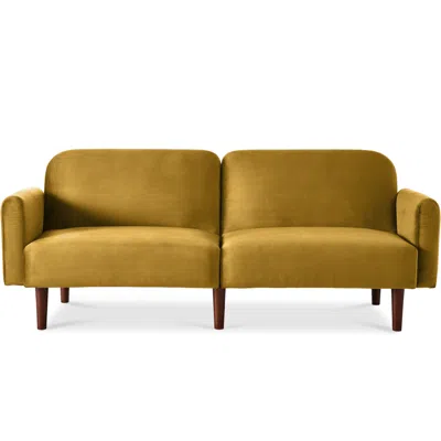 Best Choice Products Curved Convertible Futon, Velvet Fabric Split-back Sleeper Bed
