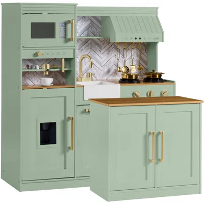 Best Choice Products Deluxe Pretend Play Kitchen With Island, Espresso Machine Version In Green