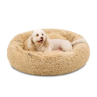 Best Choice Products Dog Bed Self-warming Plush Shag Fur Donut Calming Pet Bed Cuddler - Brown In Multi