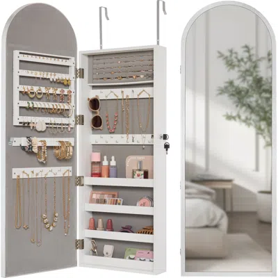 Best Choice Products Door/wall Mounted Arch Mirror Jewelry Armoire, W/ Metal Frame, Lockable Door - Silver