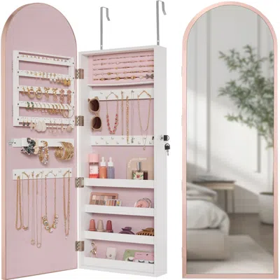 Best Choice Products Door/wall Mounted Arch Mirror Jewelry Armoire, W/ Metal Frame, Lockable Door In Pink