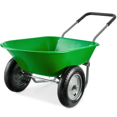 Best Choice Products Dual-wheel Home Wheelbarrow Yard Garden Cart For Lawn, Construction In Green