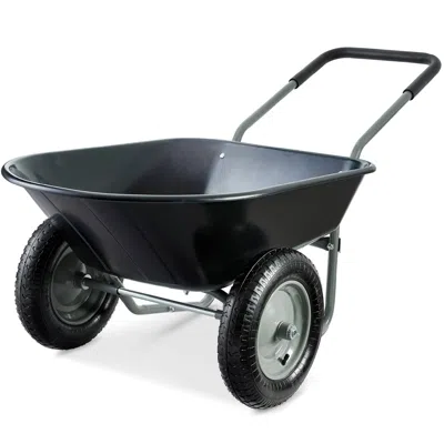 Best Choice Products Dual-wheel Home Wheelbarrow Yard Garden Cart For Lawn, Construction In Black