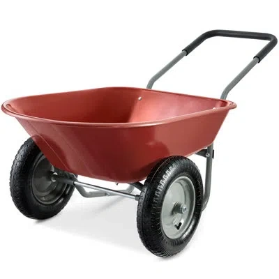 Best Choice Products Dual-wheel Home Wheelbarrow Yard Garden Cart For Lawn, Construction In Red