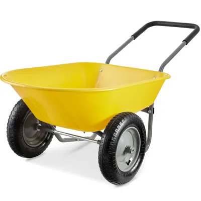 Best Choice Products Dual-wheel Home Wheelbarrow Yard Garden Cart For Lawn, Construction In Yellow