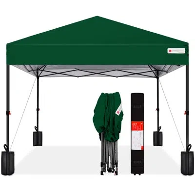 Best Choice Products Easy Setup Pop Up Canopy W/ 1-button Setup, Wheeled Case, 4 Weight Bags In Forest Green