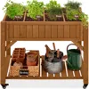 Best Choice Products Elevated Mobile Pocket Herb Garden Bed Planter W/ Lockable Wheels, Storage Shelf - Acorn Brown