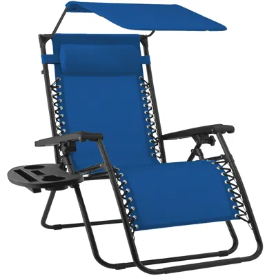 Best Choice Products Folding Zero Gravity Recliner Patio Lounge Chair W/ Canopy Shade, Headrest, Tray - Marine Blue