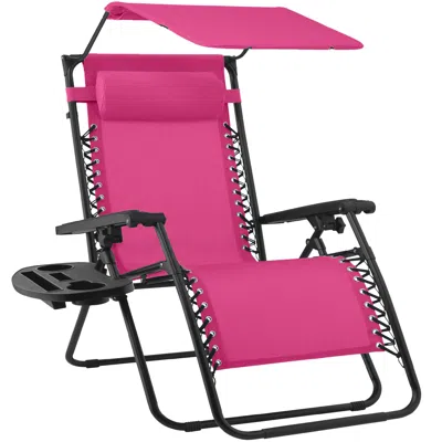 Best Choice Products Folding Zero Gravity Recliner Patio Lounge Chair W/ Canopy Shade, Headrest, Tray In Pink