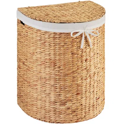 Best Choice Products Half Moon Laundry Hamper W/ Lid, Half Round Laundry Basket, W/ Removable Liner & Handles In Brown