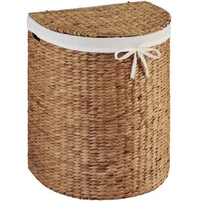 Best Choice Products Half Moon Laundry Hamper W/ Lid, Half Round Laundry Basket, W/ Removable Liner & Handles In Brown