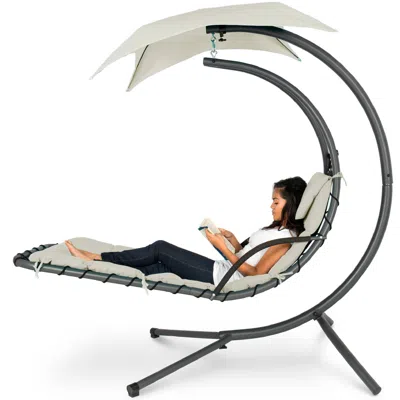 Best Choice Products Hanging Curved Chaise Lounge Chair Swing For Backyard, Patio W/ Pillow, Shade, Stand In Multi