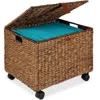 Best Choice Products Hyacinth Rolling Filing Cabinet Mobile Organizer Storage Basket W/ Lid, Locking Wheels In Brown
