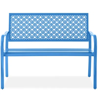 Best Choice Products Indoor Outdoor Steel Garden Bench W/ Geometric Backrest, Foot Levelers