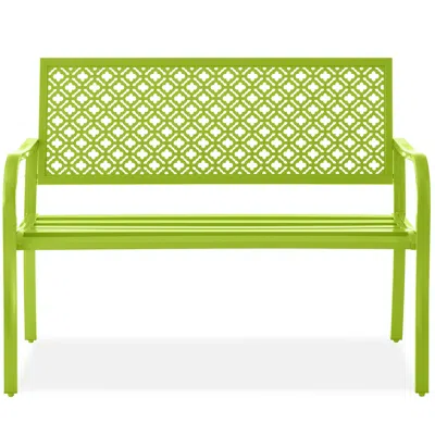 Best Choice Products Indoor Outdoor Steel Garden Bench W/ Geometric Backrest, Foot Levelers