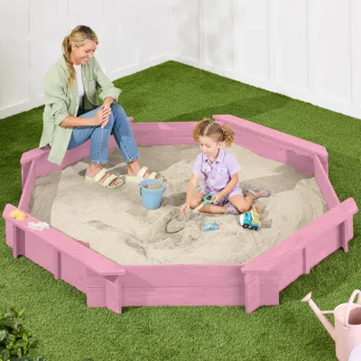 Best Choice Products Kid's Octagonal Wooden Outdoor Sandbox W/ Benches, 8 Seats, Cover, Xl Sandpit, Liner