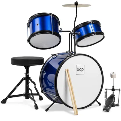 Best Choice Products Kids 3-piece Beginner Drum Set With Sticks, Cushioned Stool And Drum Pedal - Light Blue