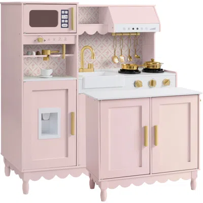 Best Choice Products Kids Play Kitchen Set With Espresso Machine, Ice Maker, Storage Island & Accessories In Pink