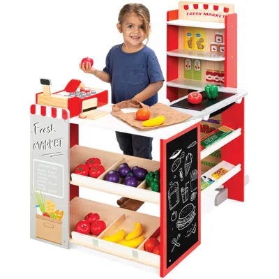 Best Choice Products Kids Pretend Play Grocery Store Wooden Supermarket Set W/ Chalkboard, Cash Register