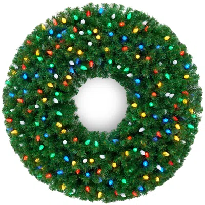 Best Choice Products Large Artificial Pre-lit Christmas Wreath W/ Twinkling C7 Bulbs Nostalgic Spruce W/ Leds In Green