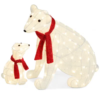 Best Choice Products Large Lighted Polar Bear Family W/ 145 Pre-strung Led Lights, Zip Ties, Ground Stakes - Red/white