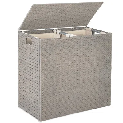 Best Choice Products Large Natural Water Hyacinth Double Laundry Hamper Basket W/ 2 Liner Bags, Handles In Gray
