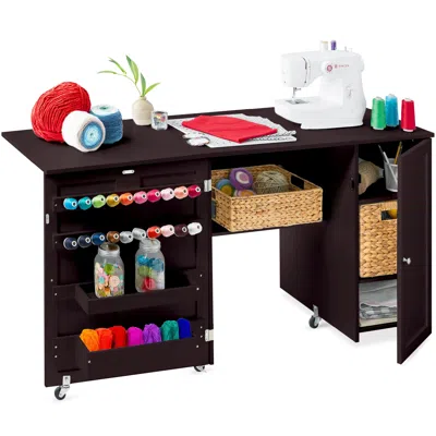 Best Choice Products Large Portable Multipurpose Folding Sewing Table W/ Magnetic Doors, Craft Storage In Green
