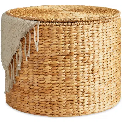 Best Choice Products Large Round Storage Ottoman W/ Lid, Handwoven Water Hyacinth Footstool - Natural In Brown