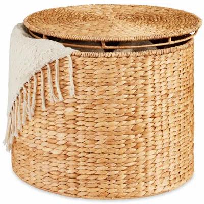 Best Choice Products Large Round Storage Ottoman W/ Lid, Handwoven Water Hyacinth Footstool In Brown