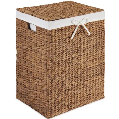Best Choice Products Laundry Hamper W/ Lid, Handwoven Laundry Basket, W/ Removable Liner & Built-in Handles - Chestnut In Brown