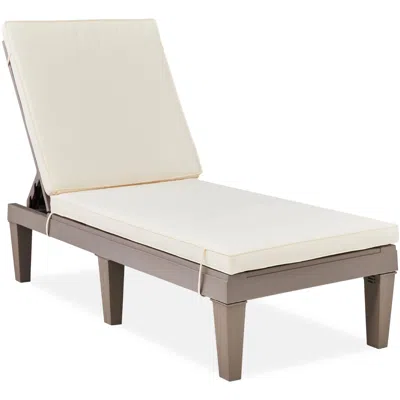 Best Choice Products Outdoor Lounge Chair, Resin Patio Chaise Lounger W/ Seat Cushion, 5 Positions In White