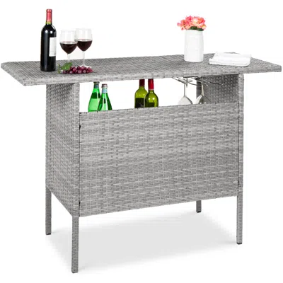 Best Choice Products Outdoor Patio Wicker Bar Counter Table W/ 2 Steel Shelves, 2 Sets Of Rails In Gray