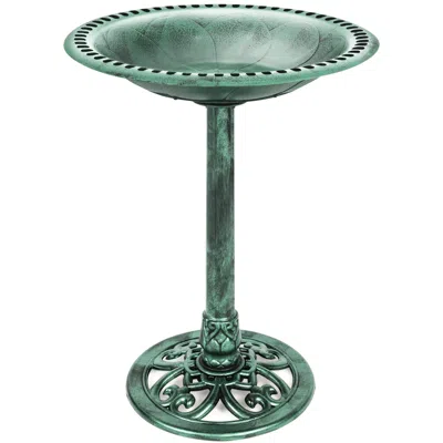 Best Choice Products Outdoor Rustic Pedestal Bird Bath Accent For Garden, Yard W/ Fleur-de-lis Accents In Green