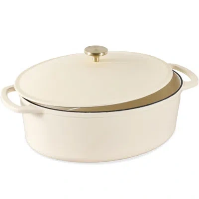 Best Choice Products Oval 7.5 Quart Cast-iron Dutch Oven, Heavy-duty W/ Enamel, Side Handles In Beige