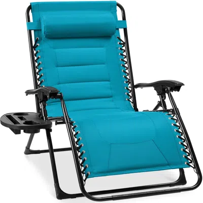 Best Choice Products Oversized Padded Zero Gravity Chair, Folding Outdoor Patio Recliner W/ Side Tray - Aqua Blue