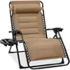 Best Choice Products Oversized Padded Zero Gravity Chair, Folding Outdoor Patio Recliner W/ Side Tray - Beige