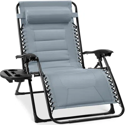 Best Choice Products Oversized Padded Zero Gravity Chair, Folding Outdoor Patio Recliner W/ Side Tray - Breeze Blue