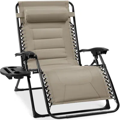 Best Choice Products Oversized Padded Zero Gravity Chair, Folding Outdoor Patio Recliner W/ Side Tray - Dune