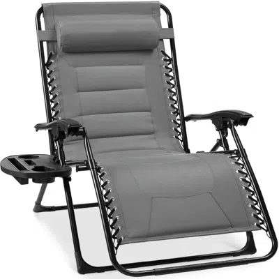 Best Choice Products Oversized Padded Zero Gravity Chair, Folding Outdoor Patio Recliner W/ Side Tray - Gray