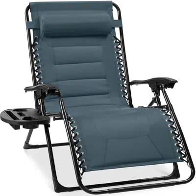Best Choice Products Oversized Padded Zero Gravity Chair, Folding Outdoor Patio Recliner W/ Side Tray - Slate Blue
